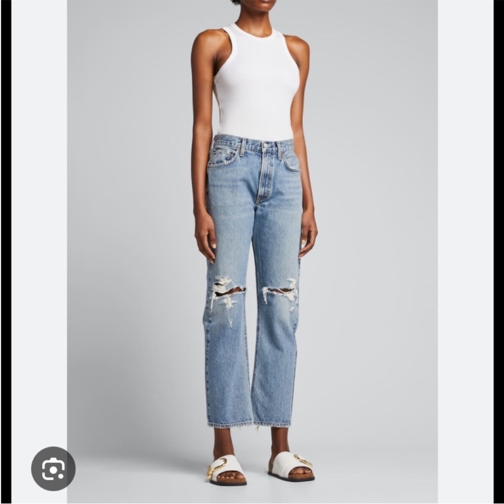 Agolde Mia Straight Leg Denim Jeans Distressed Ripped Size 25
